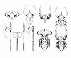 Free vector vikings warriors set of drawings