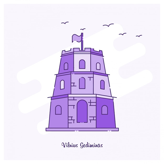 Бесплатное векторное изображение vilnius gediminas ориентир фиолетовый пунктир линии горизонта