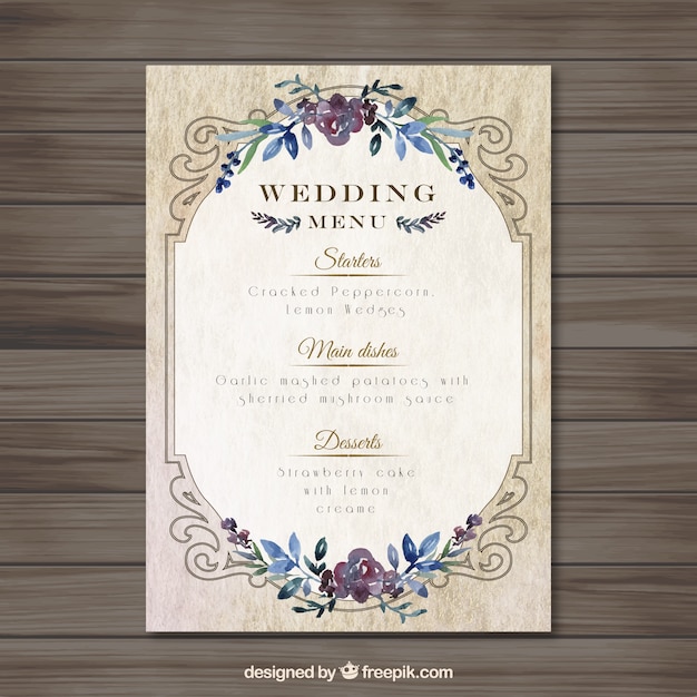 Modello di menu matrimonio vintag