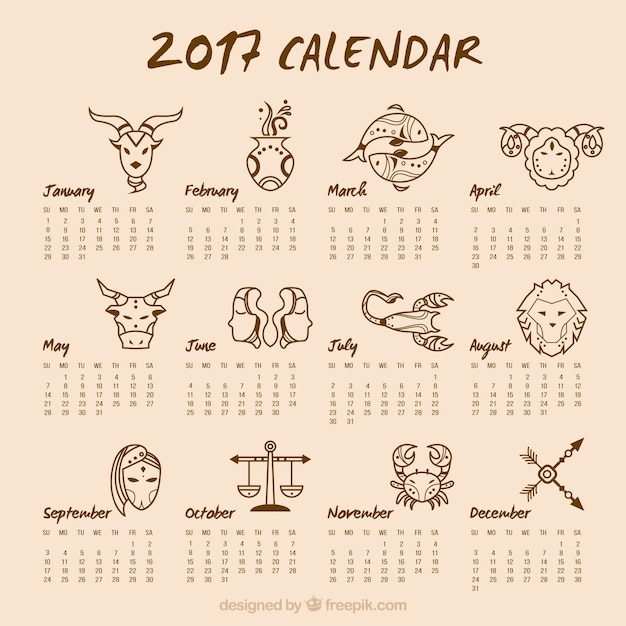 Vintage 2017 calendar with drawings