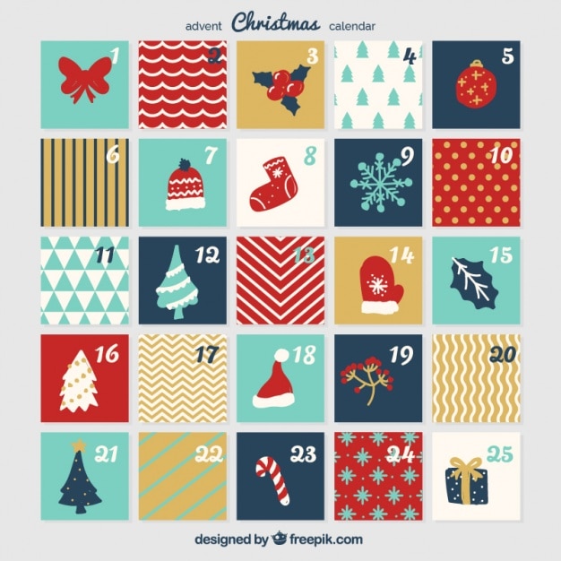 Free vector vintage advent calendar with vintage christmas elements