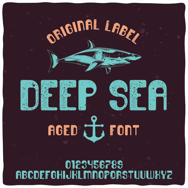 Бесплатное векторное изображение Старинный алфавит и эмблема с названием deep sea.