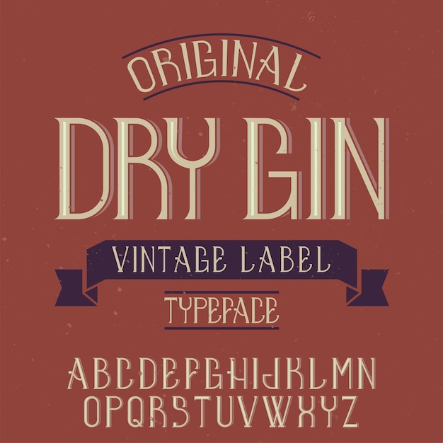 Бесплатное векторное изображение Старинный алфавит и шрифт этикетки под названием dry gin.