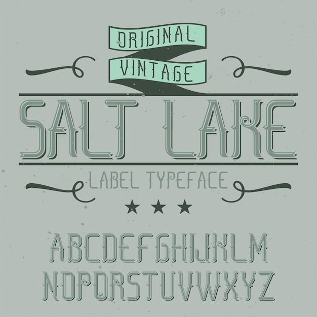 Vettore gratuito carattere tipografico vintage di alfabeto ed etichetta denominato salt lake.