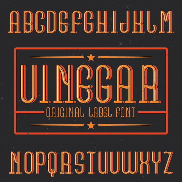 Vettore gratuito carattere tipografico vintage di alfabeto ed etichetta denominato aceto.