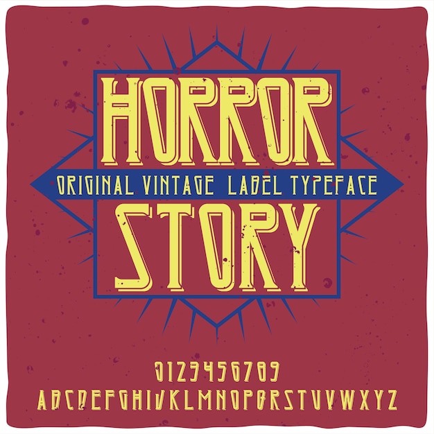 Винтажный шрифт с алфавитом под названием «история ужасов».