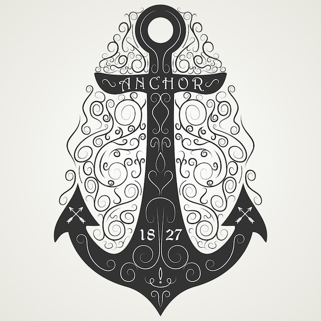 Vintage anchor hand drawn black logo