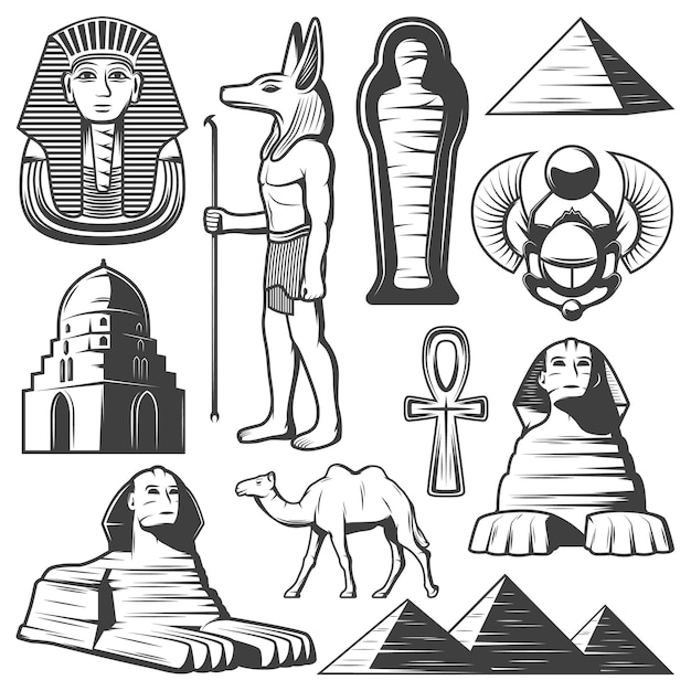 Бесплатное векторное изображение Набор старинных элементов древнего египта