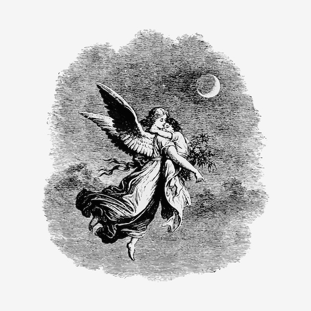 Старинный ангел с детской иллюстрацией