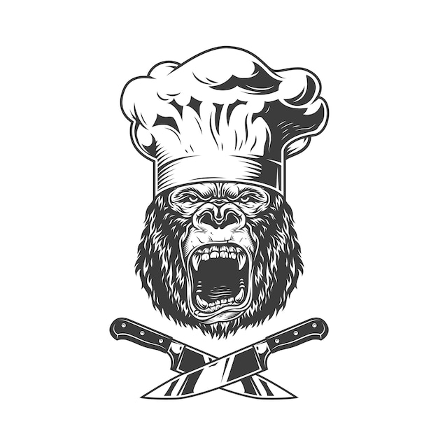 Free vector vintage angry chef gorilla head