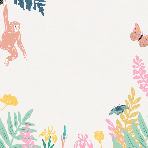 Free vector vintage animals frame colorful pastel jungle background