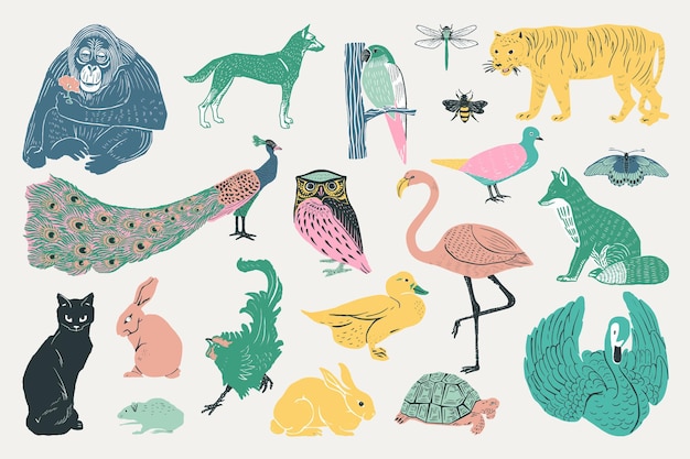 Vintage animals illustration collection