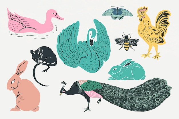 Free vector vintage animals stencil pattern collection