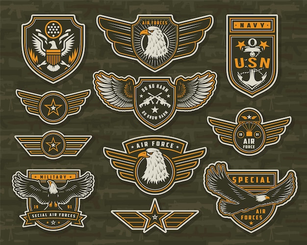 Vintage armed forces insignias and badges