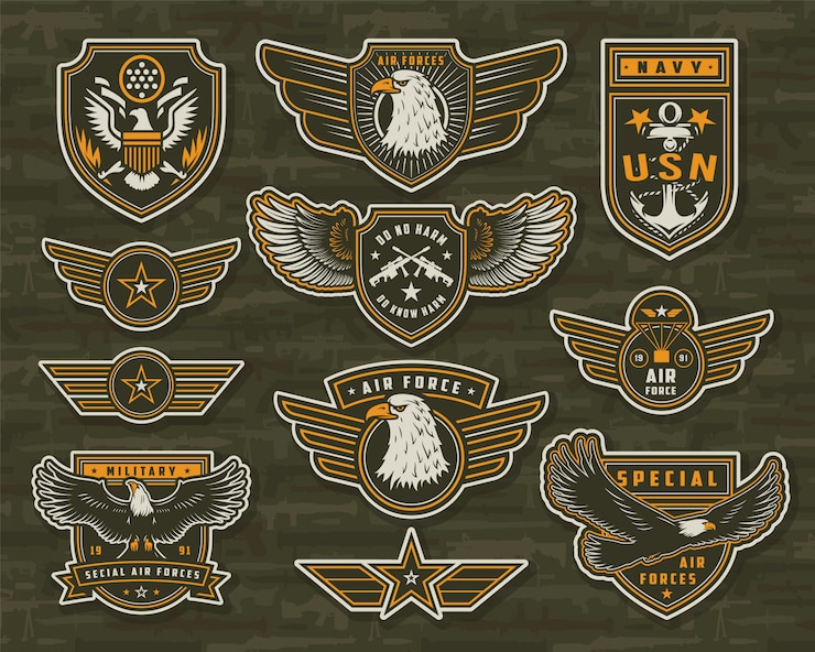 Free Vector vintage armed forces insignias and badges