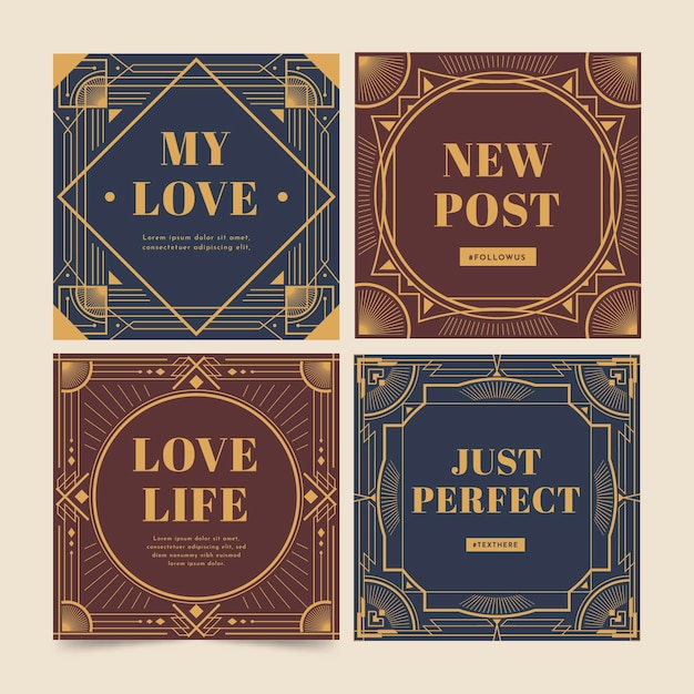 Vettore gratuito collezione di post instagram art deco vintage