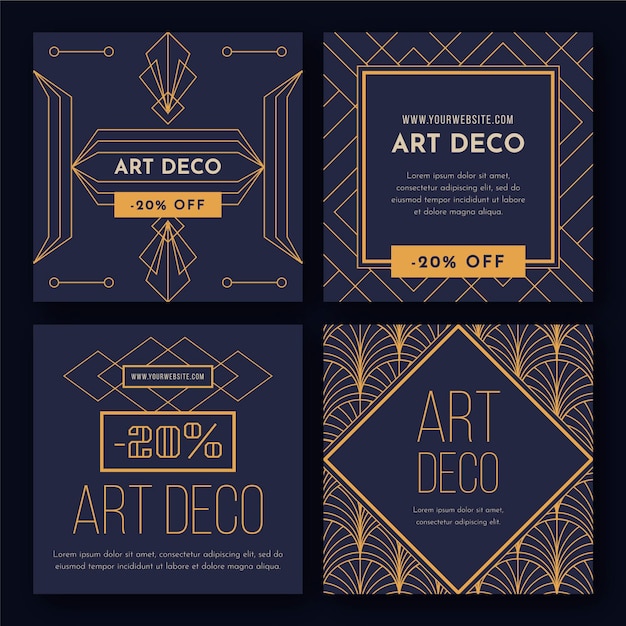 Free vector vintage art deco instagram post set