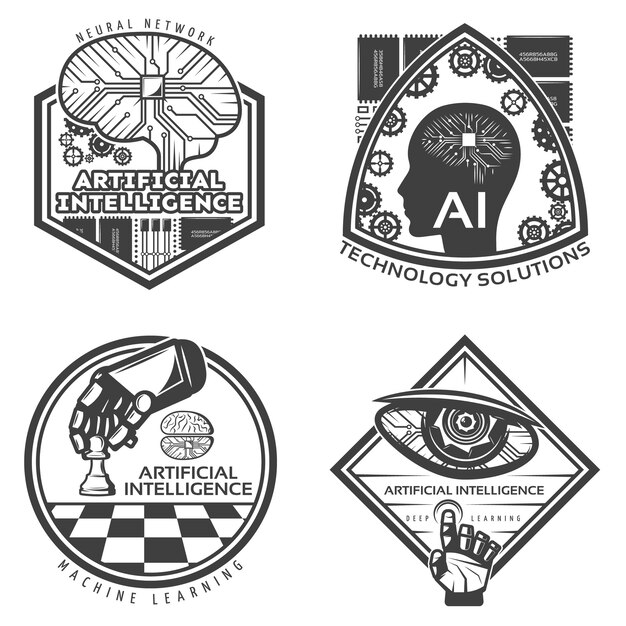 Vintage Artificial Intelligence badge Set