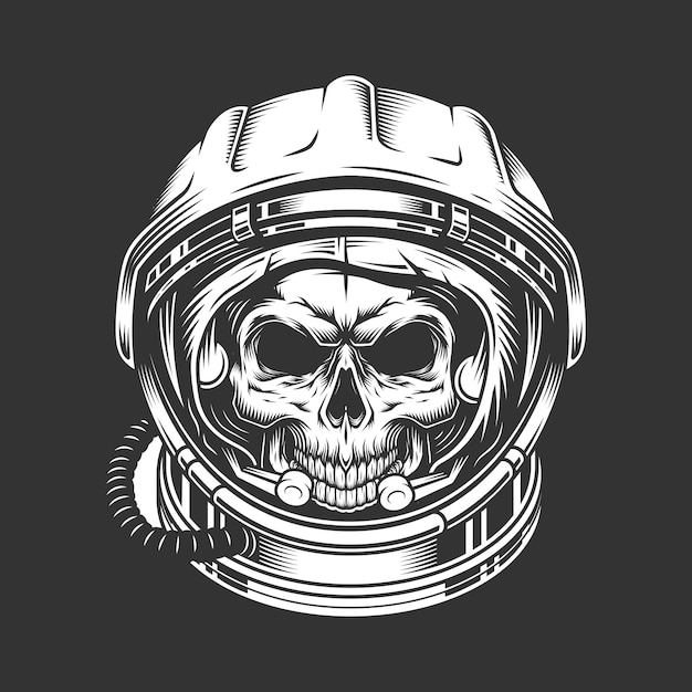 Бесплатное векторное изображение Старинный череп космонавта в космическом шлеме