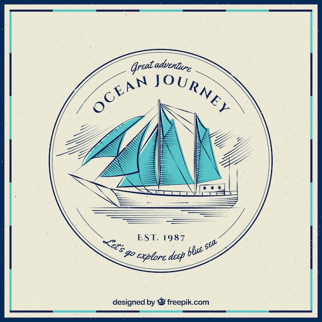 Free vector vintage background of boat with blue sails