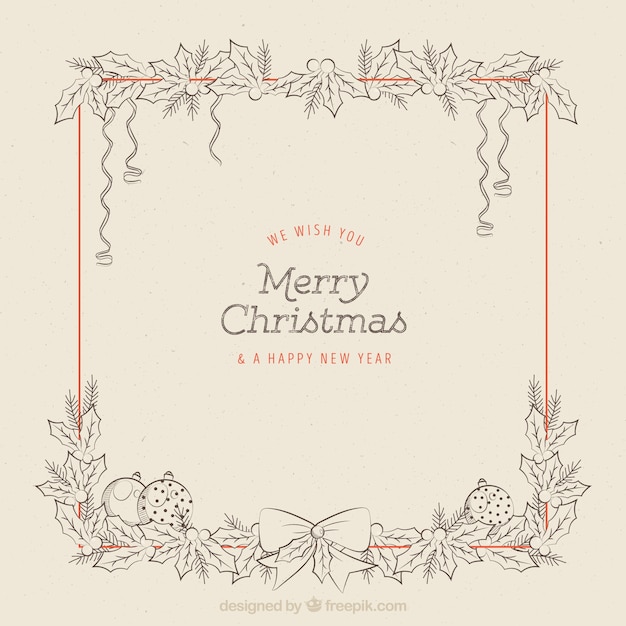 Free vector vintage background of christmas frame with sketches