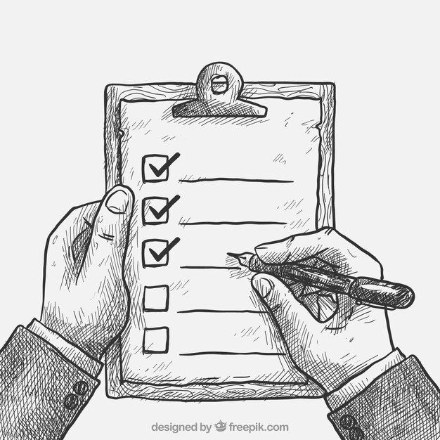 Vintage background of hands holding a clipboard with checklist