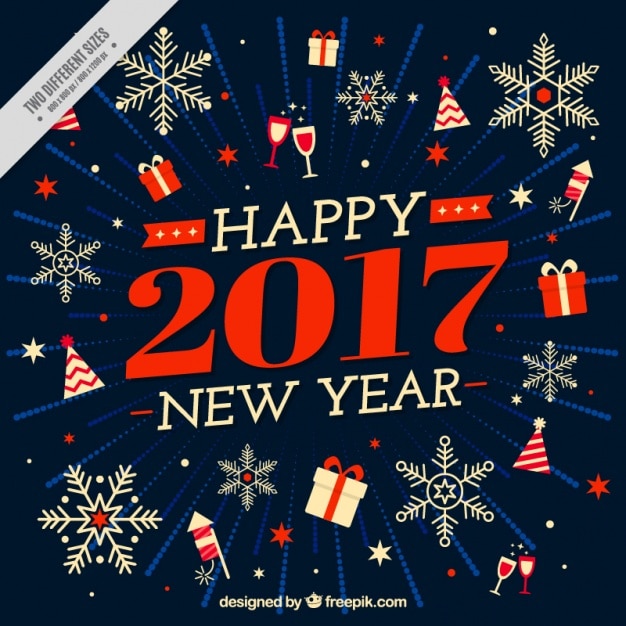 Vintage background of happy new year 2017 with elements and snowflakes