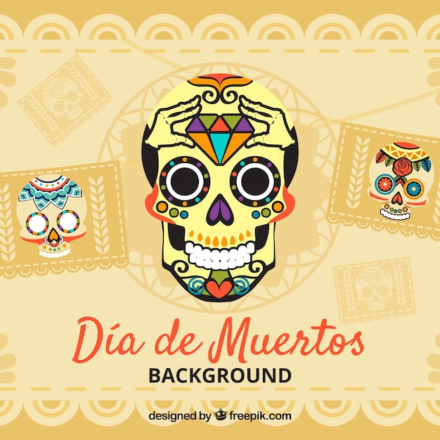 Vintage background of mexican deads' day skulls