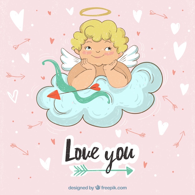 Vintage background of pensive cupid