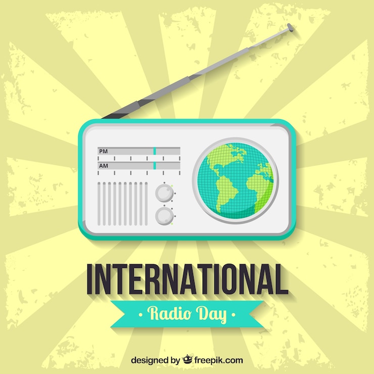 Free Vector vintage background with blue details for world radio day