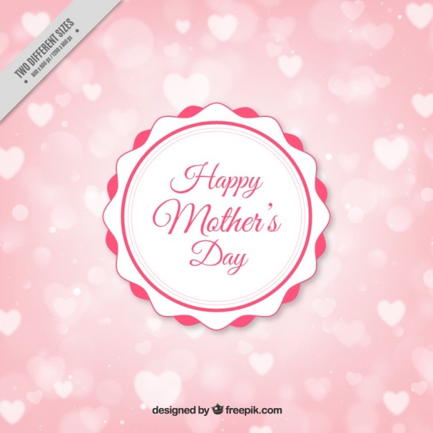 Vintage badge of mother's day on a hearts background