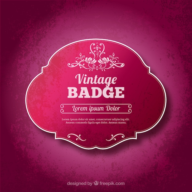 Vintage badge in pink color