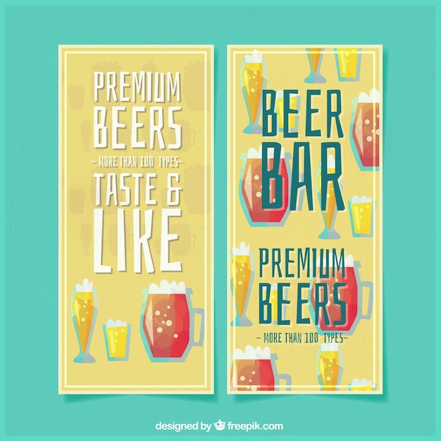 Free vector vintage banners of beers with foam