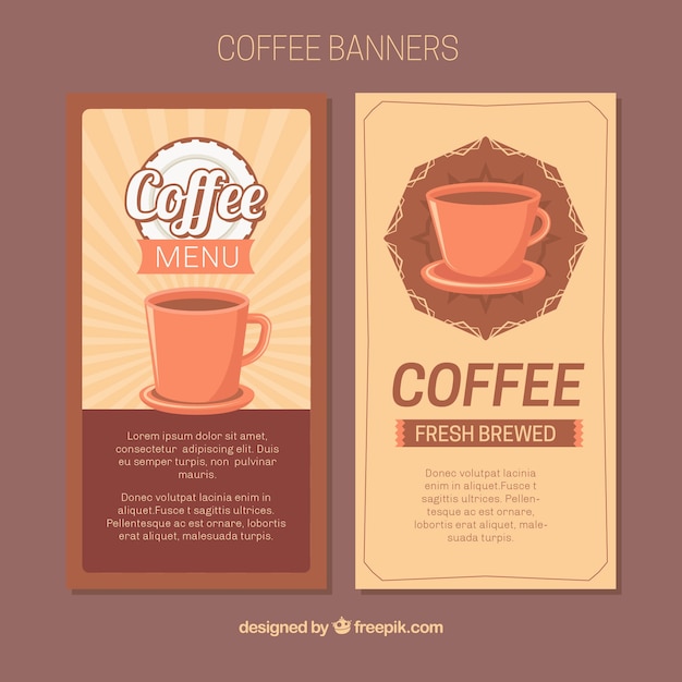 Vintage banners with coffee cups