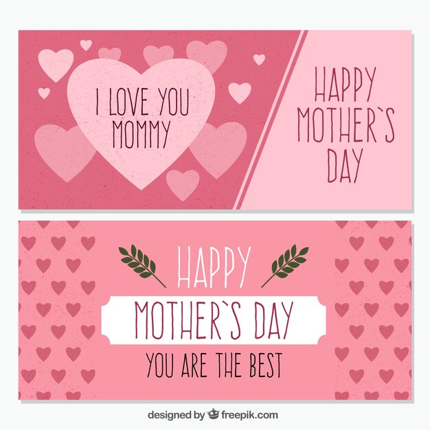 Vintage banners with hearts for mother's day