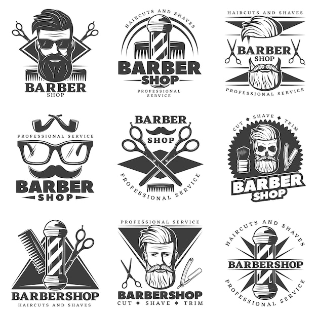 Vettore gratuito etichette vintage barber hipster