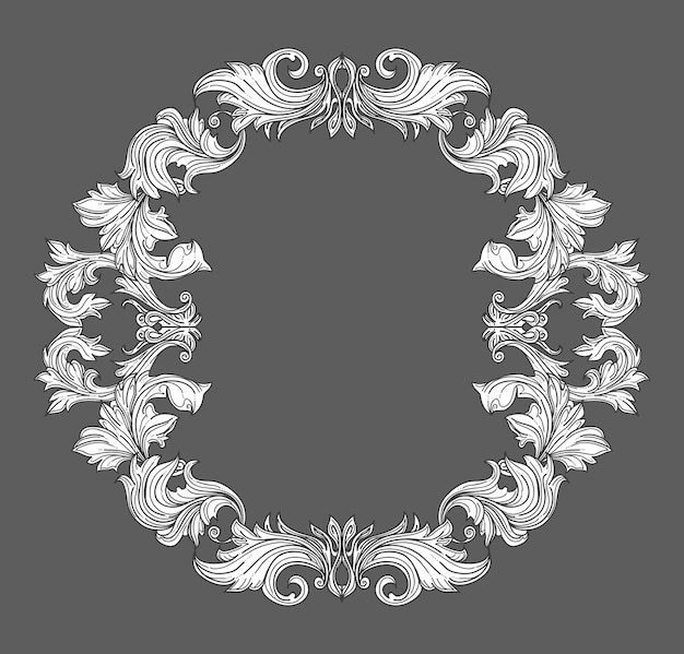 Бесплатное векторное изображение Винтажная рамка в стиле барокко с цветочным орнаментом прокрутки листьев в стиле линии. рамка цветочная, рамка декоративная винтажная, рамка барокко. векторная иллюстрация