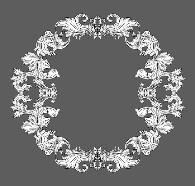 Vintage baroque frame border with leaf scroll floral ornament in line style. Frame floral, decorative vintage frame,  baroque frame. vector illustration