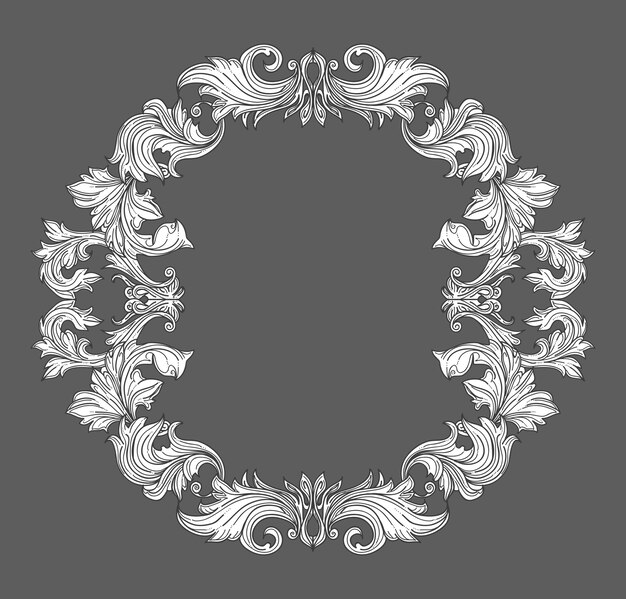 Vintage baroque frame border with leaf scroll floral ornament in line style. Frame floral, decorative vintage frame,  baroque frame. vector illustration