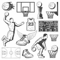 Free vector vintage basketball elements set