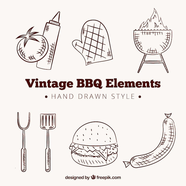 Vettore gratuito collezione vintage di elementi per barbecue