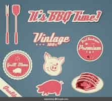 Free vector vintage bbq stickers collection