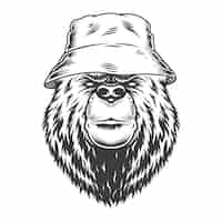 Vettore gratuito testa d'orso vintage con cappello panama