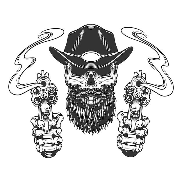 Vintage bearded and mustached sheriff skull