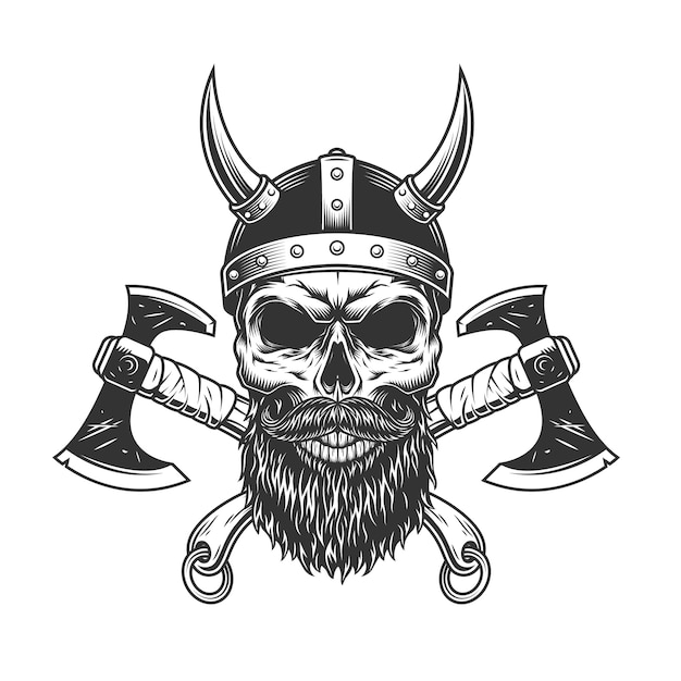 Free vector vintage bearded and mustached viking skull