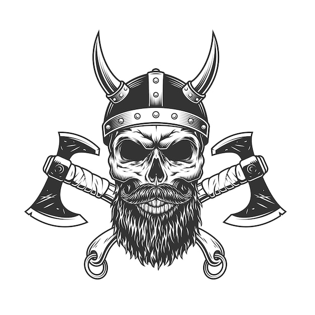 Vintage bearded and mustached viking skull