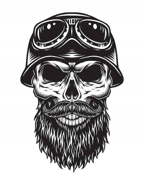 Free vector vintage bearded skull biker concept