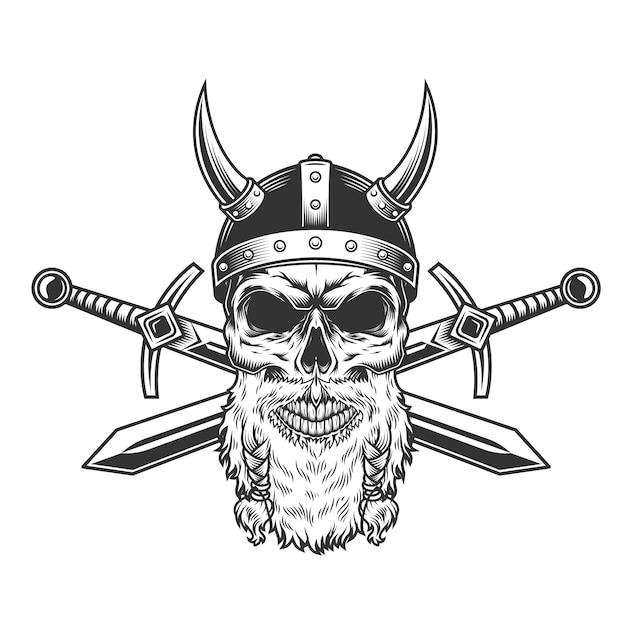 Vintage bearded viking skull