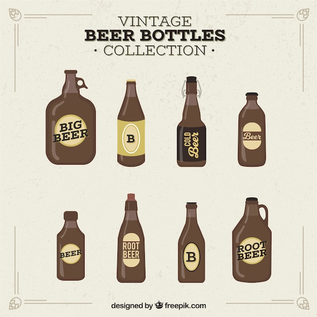 Vettore gratuito collezione di bottiglie di birra d'epoca