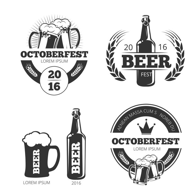 Vintage beer brewery vector emblems, labels, badges, logos set.